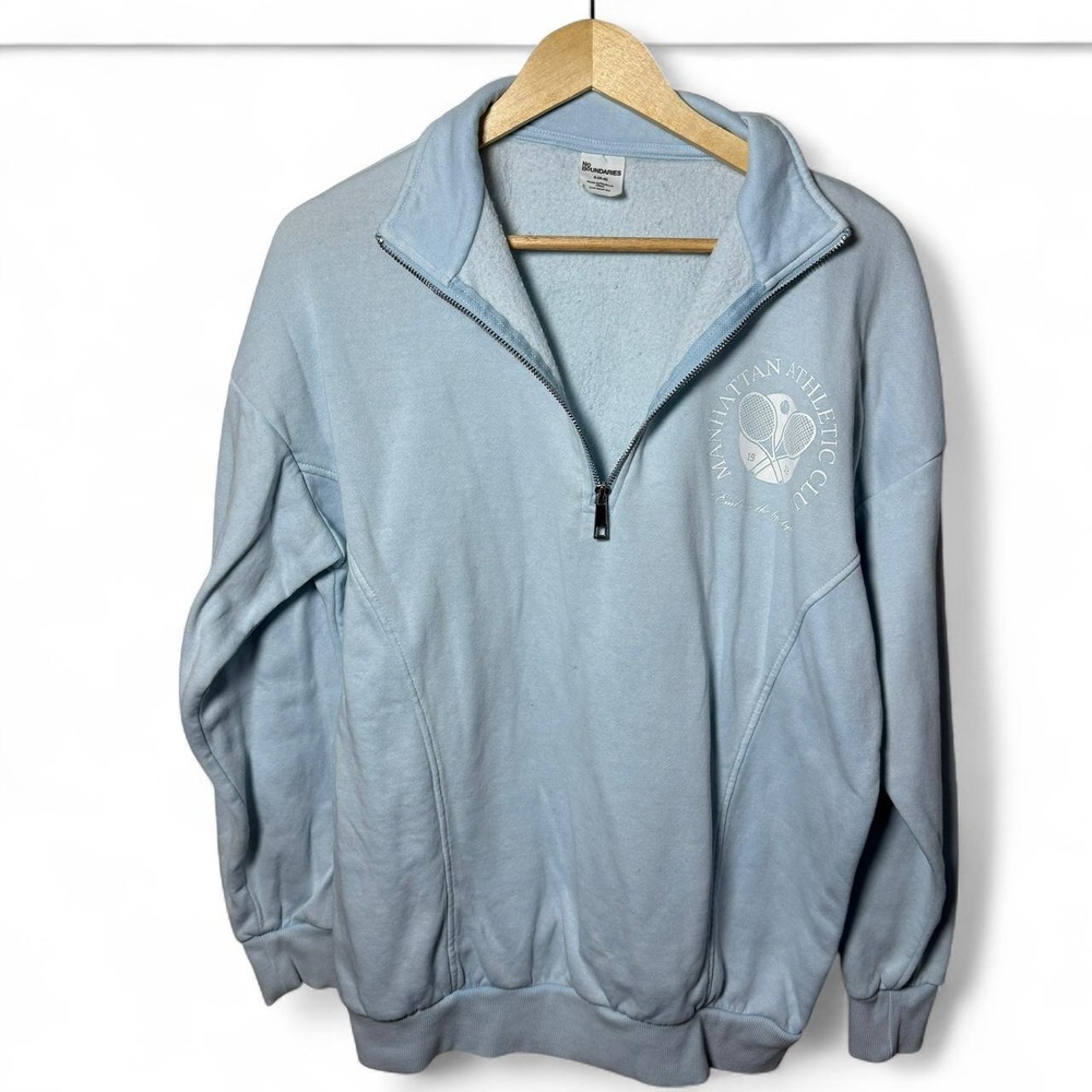 No Boundaries Manhattan Athletic Club Quarter Zip Sweatshirt Light Blue Small - Picture 2 of 4